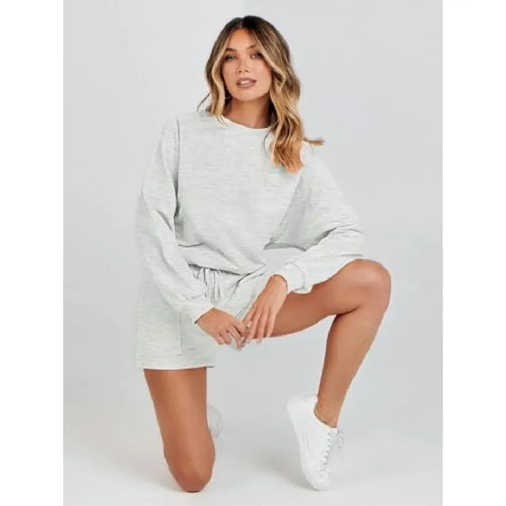 Oversized Batwing Sleeve Lounge Set Soft Fabric Sweatsuit Top Shorts